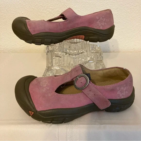 Kids Keen Mary Jane Pink Suede Upper with floral accents on top Size 2 Shoe - Picture 4 of 9